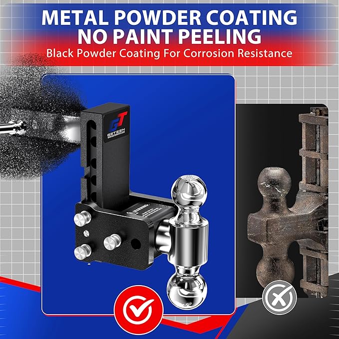 Geteen Trailer Hitches, Adjustable Trailer Hitch Ball Mount - Fits 2" Receiver, Dual Ball (2" x 2-5/16"), 5" Drop, 10,000 GTW - GT20052B