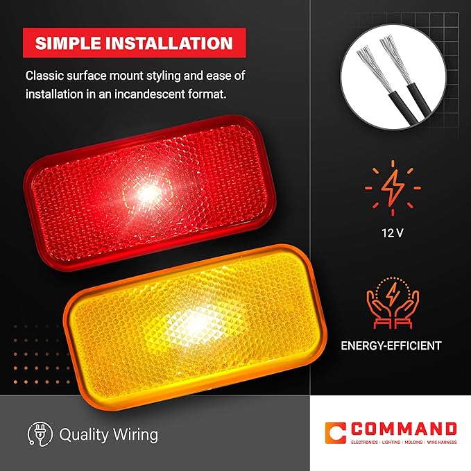 Command Electronics OEM 12V Modern Incandescent RV & Trailer Clearance Light – Made in USA – Amber & Red, White Base – 14-Pack