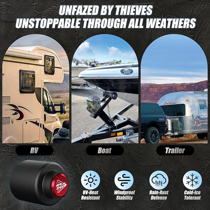 2 5/16 Inch Trailer Hitch Lock - 2516 Heavy Duty Anti Theft Lock Secures Ball Coupler and Safety Chains for RV,Boat,Dump,Cargo and Camper Trailers (Red)