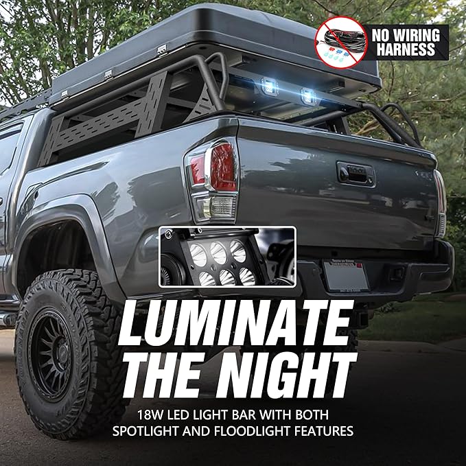 13.3" High Overland Bed Racks Truck Cargo Carrier with 2 LED Lights Compatible with 2016-2025 Toyota Tacoma with Bed Rails, 1000 LBS Truck Rear Ladder Rack Back Cross Bars