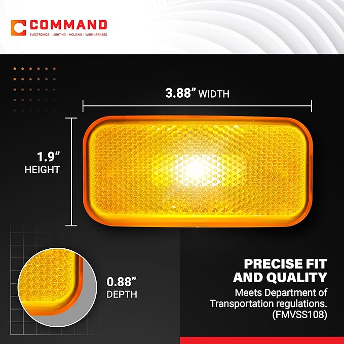 Command Electronics OEM 12V Modern Incandescent RV & Trailer Clearance Light – Made in USA – Amber, White Base – 2-Pack