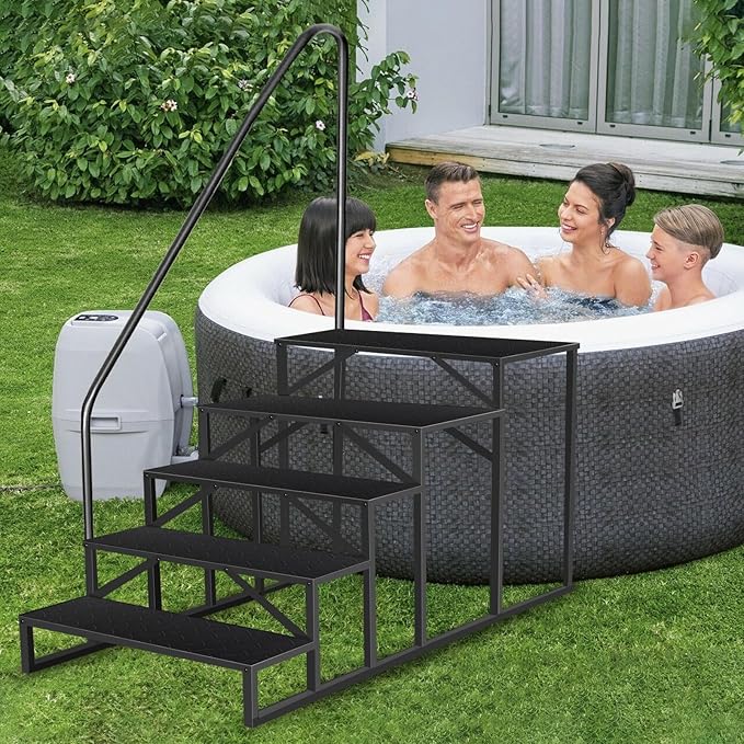 5 Step Ladder, Anti-Slip Hot Tub Steps with Handrail, Upgrade RV Step Stool, 660lbs Anti-Slip Mobile Home Stairs Porch Steps for Indoor Outdoor(2 handrails)