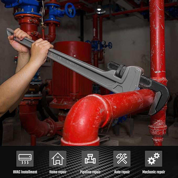 DURATECH 36-inch Heavy Duty Aluminum Straight Pipe Wrench, Adjustable Plumbing Wrench, Drop Forged, Exceed GGG standard