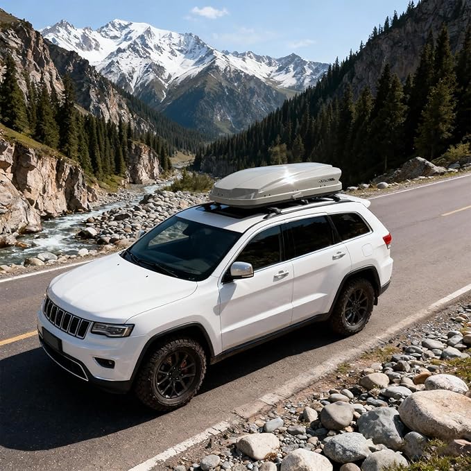 Roof Cargo Box, Dual-Side Opening Design, 14 Cubic Feet Capacity, Waterproof Hard-Shell Storage Box, Includes Straps and Spare Key,Ideal for Travel and Luggage Transport, Gray (G62)