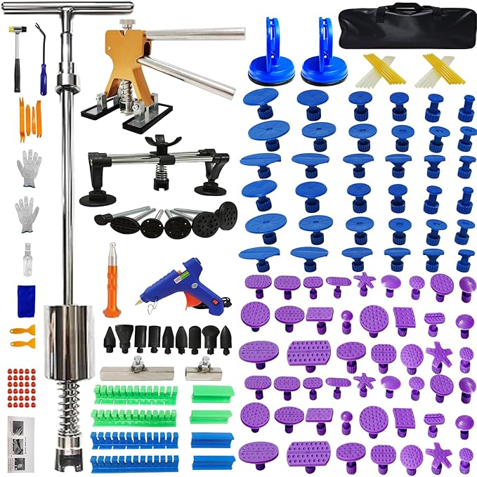 176pcs Paintless Car Dent Removal Kit,Bodywork Hail Damage Repair,Auto Body Dent Removal Tools,Dent Pulling Slide Puller, Dings Remover Tools Kit(176pcs M10 Slide Puller)