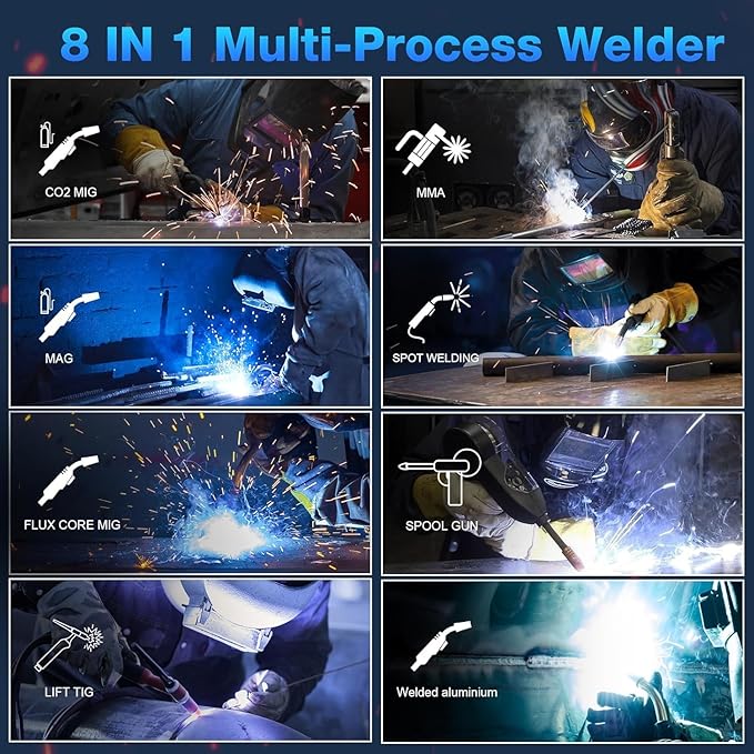 250Amp MIG Welder TIG Torch Included 120V/240V RBM2500 PRO, 8-in-1 Multiprocess Welding Machine with Dual Aluminum Welding Modes Gas MIG/Gasless Flux Core/MAG/Lift TIG/Stick/Spot/Spool Gun Reboot
