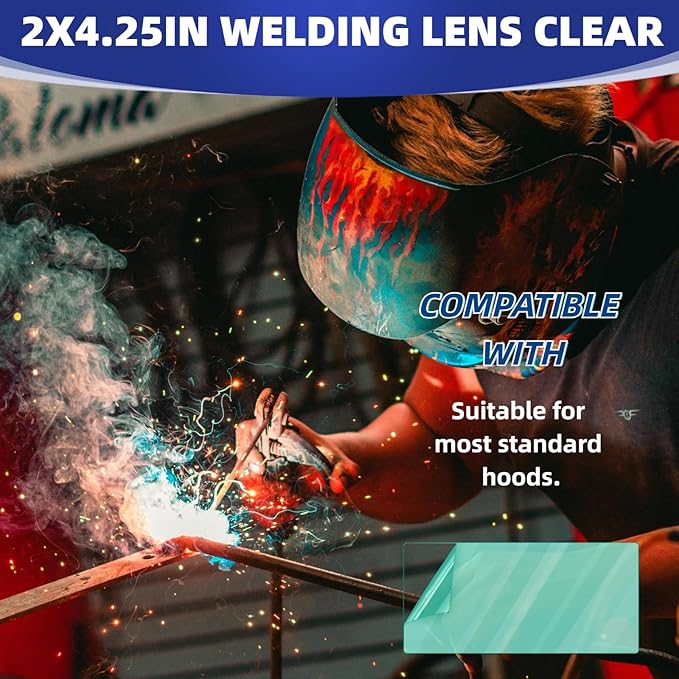 100 Pcs of 2" x 4.25" Universal Welding Helmet Hood Replacement Clear Lens Cover 2x4 1/4 optical grade Premium Quality Clear Plastic Cover Lenses