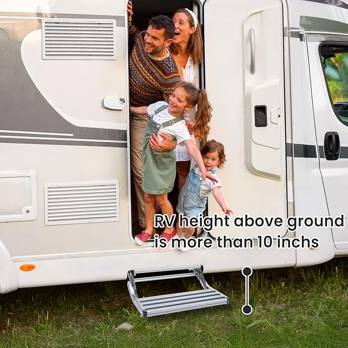 RV Steps, 1-Step, Manual Retractable RV Steps, 400 LBS Load Capacity, Foldable Aluminum Alloy Camper Steps, Thickened Steel Plate Trailer Steps, Non-Slip Design, Ideal for RV, Trailer, Camper