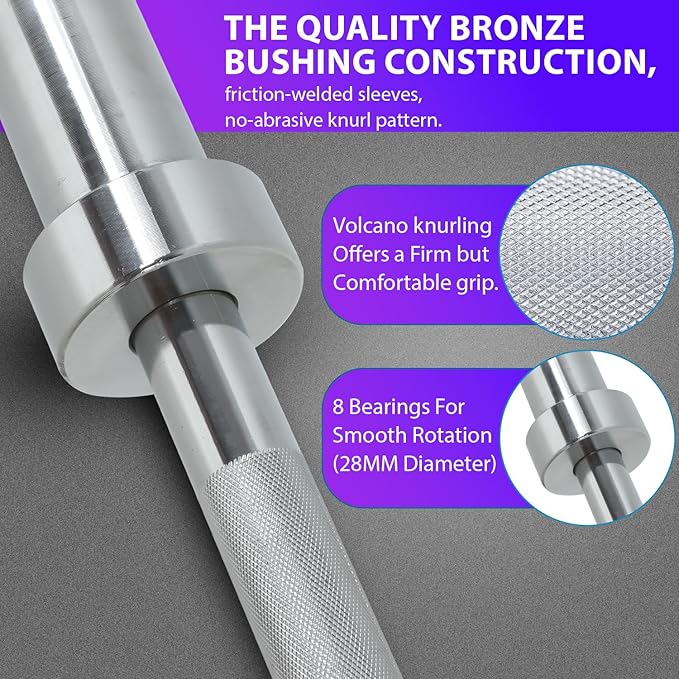 7 ft Weight Bar, Olympic Bar for Weightlifing, Olympic Weights and Chrome Bar for Strength Training Olympic Weight Lifting Barbell