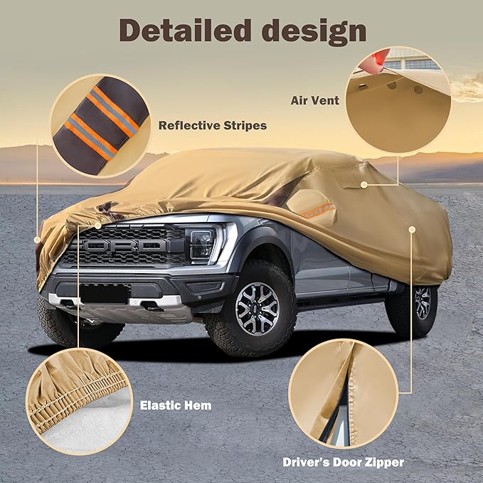 F150 Car Cover Waterproof All Weather Compatible with Ford F150, Outdoor Heavy Duty Anti-UV Car Covers Rain Sun Snow Protection with Zipper and Windproof Buckle
