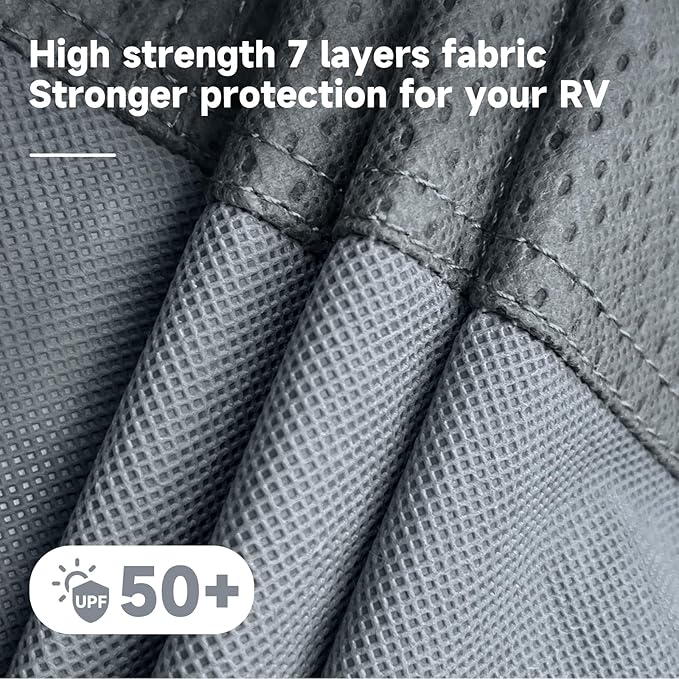 Class C RV Cover Extra Thick 7 Layer Top, Fits 20'-23' RV, Heavy Duty Windproof Class C Cover, Waterproof Anti-UV Camper Cover with RV Accessories 3 Extra Long Straps, Gutter Covers