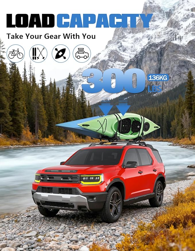 FengYu 300lb Lockable Roof Rack Cross Bars Compatible with Honda Passport 2026 with Raised Side Rails,Heavy Duty Aluminum Roof Rails Crossbars Cargo Bars Canoe Rooftop Black Carrier Luggage.