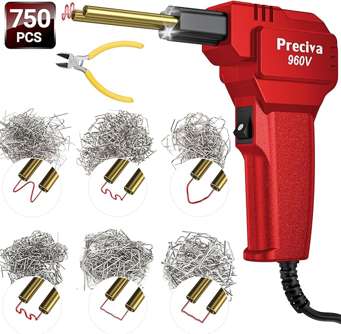 Preciva 960-V Plastic Welder Kit, Hot Stapler Kit with 750PCS Staples,LED Light and Pliers Plastic Repair Kit for Car Bumper Plastic Welding, Plastic Products Repair