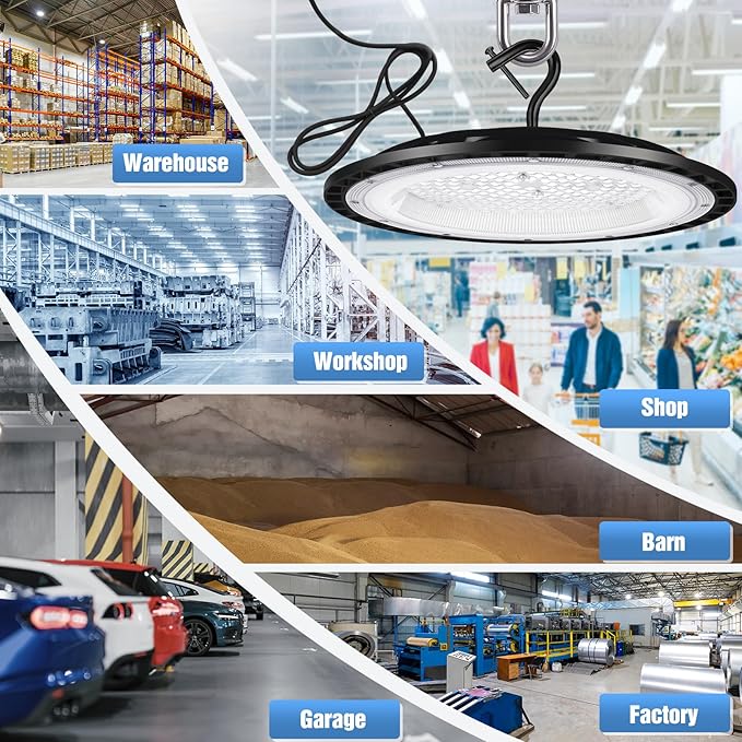 12 Pack 300W UFO Led High Bay Light Fixture,120VAC,5000K Daylight Commercial Shop Bay Lighting,45000LM,[1300W MH/HPS Equiv.] US Plug Area Lighting for Warehouse/Barn/Gym/Factory/Workshop