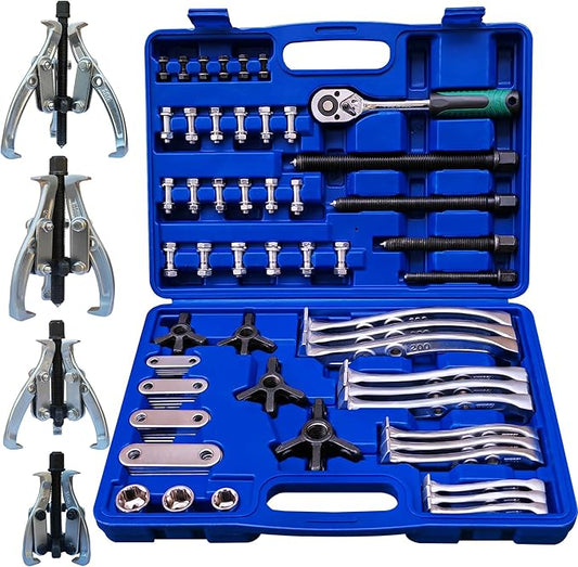 8 in 1 Gear Puller Set, 3" 4" 6" 8" Bearing Pulley Puller Kit, Cr-V Steel 2 Jaw & 3 Jaw Gear Puller with Reversible Jaws, 72Pcs Puller Tool Set, for Bearing Gear Pulley Flywheel Removal