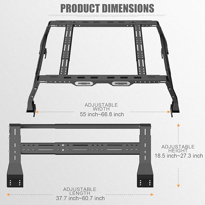 Extendable Truck Bed Cargo Rack, Overland Bed Rack Cargo Carrier Bracket For F-150/F-250/F-350, Ranger, Raptor, Silverado & Serria, Colorado & Canyon, Ram 1500/2500/3500, Tacoma, Frontier, Gladiator