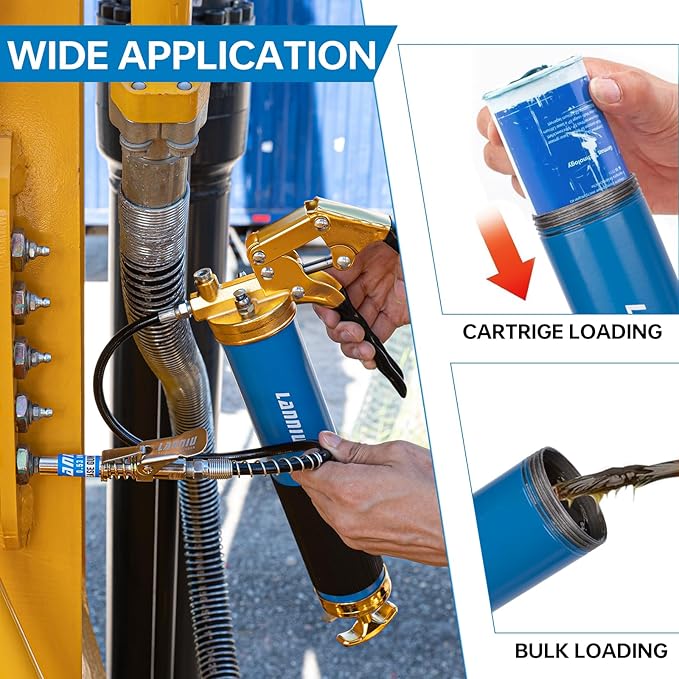 Grease Gun Kit, 8000 PSI Heavy Duty Pistol Grip Grease Gun with 14 OZ Capacity, Includes 0.53" Grease Coupler & 90° Grease Adaptor, Grease Guns for Automotive, Agricultral, Industrial, Marine