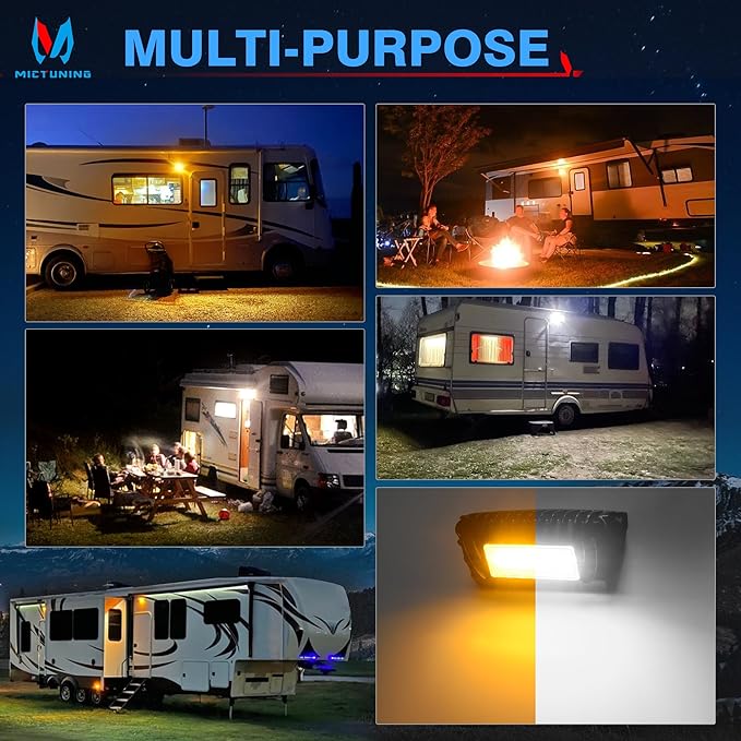 MICTUNING RV Exterior LED Porch Utility Amber/White Light 12V Awning Lights Replacement Lighting for RVs Trailers Campers, 1 Pack