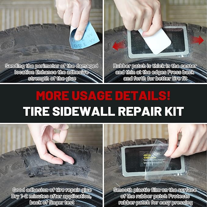 Sidewall Tire Repair Kit, Off-Road 4x4 Emergency Tire Patch Kit, UTV ATV Outdoor No Need to Remove Rubber Patch Kit Scratch or Puncture Repair Off-Road Accessories
