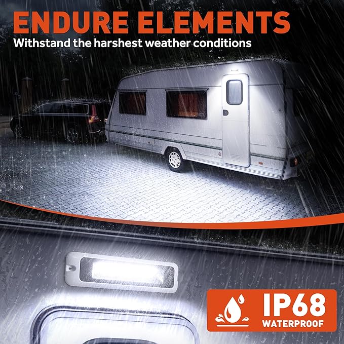 LED RV Exterior Porch Light, 8 Inch 15W 1200LM High Brightness, 10-30V DC, IP68 Waterproof Aluminum Housing for RVs, Trailers, Boats & SUV (White Light 6000K)