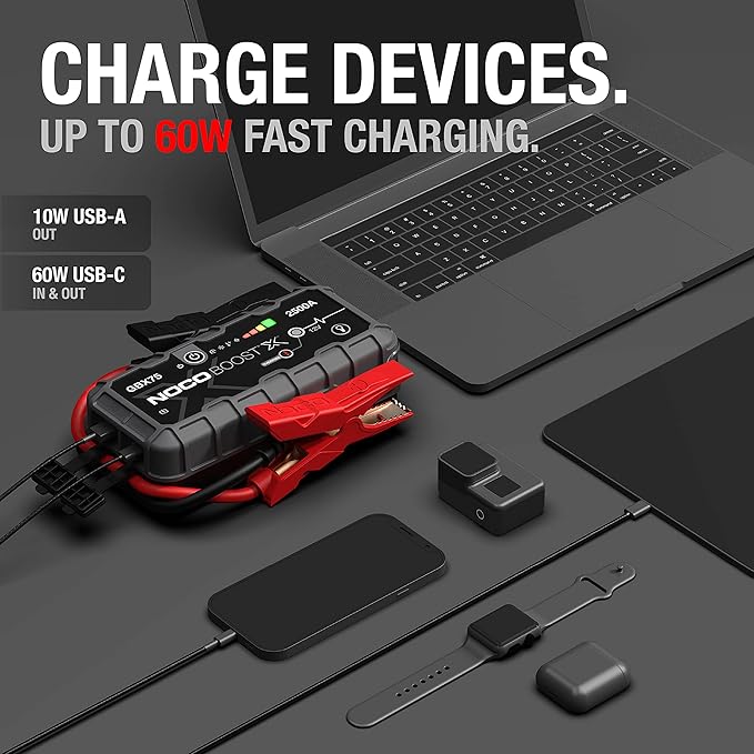 NOCO Boost X GBX75: 2500A UltraSafe Jump Starter – 12V Lithium Battery Booster Pack, Portable Jump Box, Power Bank & Jumper Cables - for 6.5L Gas and 4.0L Diesel Engines