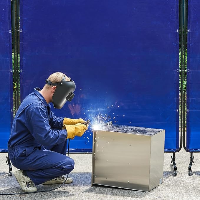 VEVOR Welding Screen with Frame, 6 x 6 FT Welding Curtain Screen, Flame-Resistant Vinyl Safety Protection Screens with Lockable Swivel Wheels & 6-Level UV Protection for Workshop/Industrial Use, Blue