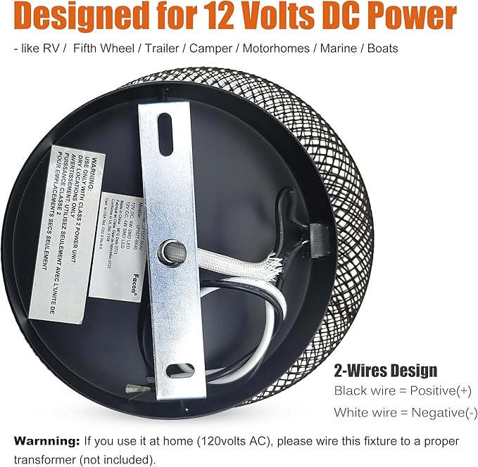 Facon 12V 7inch RV Pendant Dining Table Light with Replaceable Bulb (1 X E26 Bulb Included), RV Camper Dinette Light with On&Off Switch, 12Volts Pendant Lamp for Automotive Kitchen Island