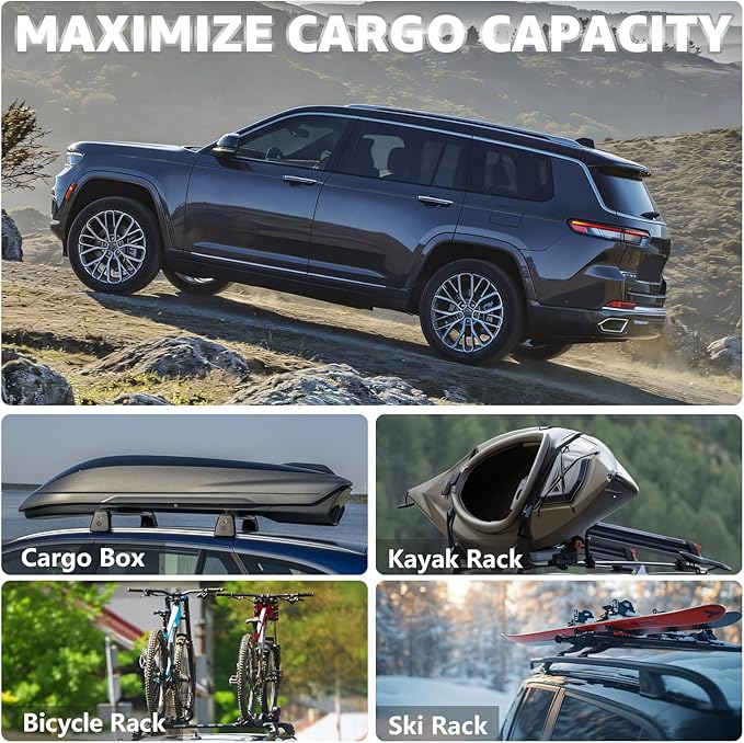 Roof Rack Cross Bars Compatible with Jeep Grand Cherokee L 2021-2025 & Grand Cherokee WL 2022-2025, Adjustable Aluminum 300LBS Anti-Theft Lock Cargo Carrier Rooftop Crossbar for Bike,Snowboard,Luggage