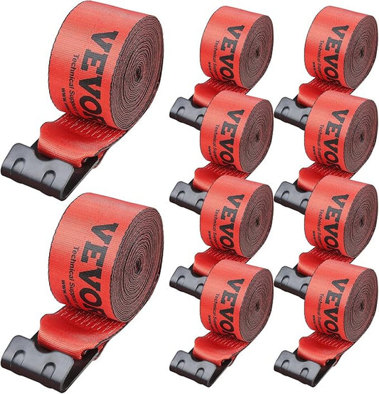 VEVOR Truck Straps, 4" x30' Heavy Duty Tie Down w/Flat Hooks 18,000lbs Break Strength, WLL# 6000lbs, Cargo Straps tie Down for Flatbeds, Trucks, Trailers, Farms, Rescues, Tree Saver, Red(10 Pack)
