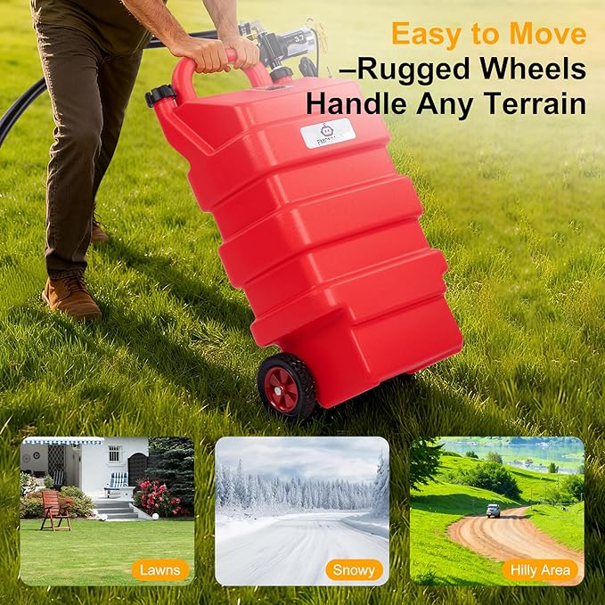 16 Gallon Portable Fuel Caddy with 12V Electric Pump, Forward & Reverse Fuel Transfer Tank for Gasoline, Diesel, and Kerosene, HDPE Fuel Tank with Wheels for Lawn Tractors, Boats, ATVs, and Garage Use