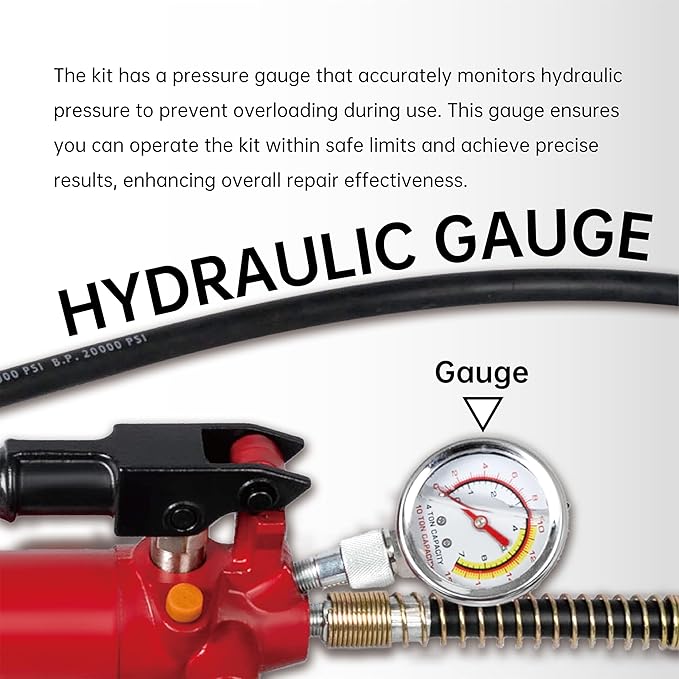 4 Ton (8800 lbs Capacity) Porta Power Jack Hydraulic Ram Auto Body Frame Collision Repair Kit Set, 18-Pcs, with Blow Mold Carrying Case and Gauge