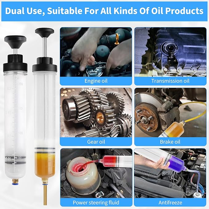2-Pack 200CC Automotive Fluid Extractor Pump, Manual Oil Change Syringe with 50cm Rubber Hose, Manual Suction Vacuum Fuel Car Transfer for Power Steering