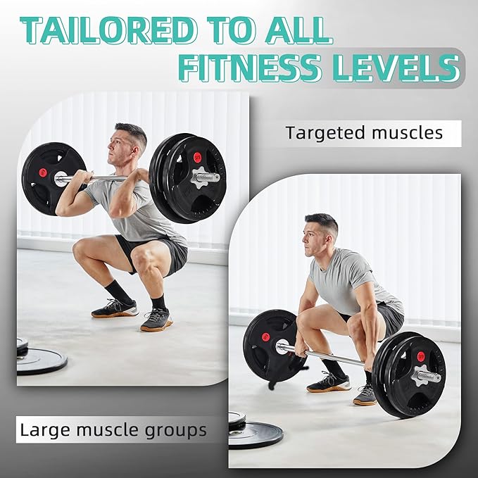 Cast Iron Standard Weight Plates Including 5FT Standard Barbell with Star Locks, 45-Pound Set (35 Pounds Plates + 10 Pounds Barbell), Multiple Styles