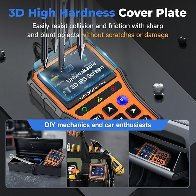 Bluetooth OBD2 Scanner with Battery Tester & Monitoring & Life Test - Support Checking Car Diagnostic Information on iPhone & Android, 2.8 inch HD Large Color Screen, TPU case Protection, Orange