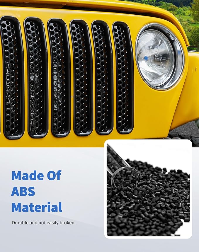 7Pcs Front Grille Inserts Guard for Jeep Wrangler TJ 1997-2006 Black Front Grille Mesh Cover Guard Clip-in Trim Cover, Black