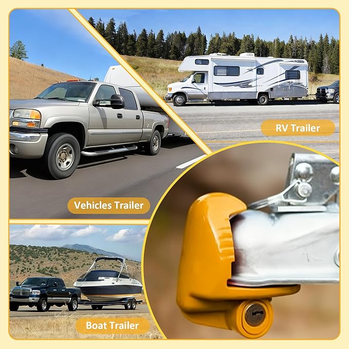 Trailer Hitch Locks with Keys, Universal Size Fit 1-7/8", 2",2-5/16" or 48mm, 51mm,and 59mm Couplers, Zinc Alloy, for Vehicles, Trailers,RVs(Yellow)