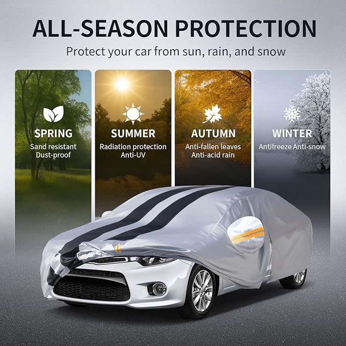 10 Layers Car Cover Custom Fit for Kia Forte 2009-2026 100% Waterproof All Weather Automobiles, Gift with Towel, Heavy Duty Car Covers for Rain Sun UV Protection with Door Zipper.