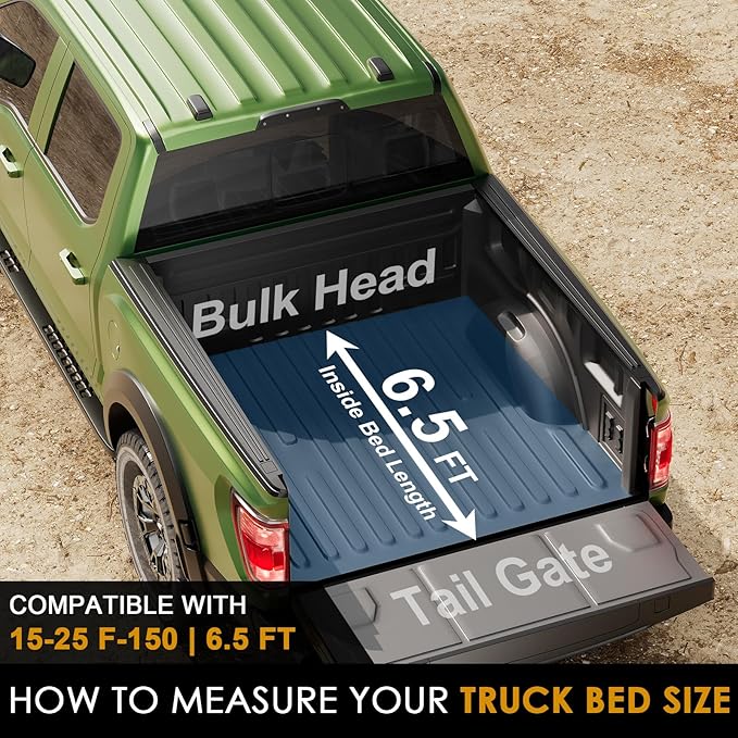Low Profile Tonneau Cover Truck Bed for Ford F150 6.5 ft (78.9") 2015-2025, Fully Folded Vertical Clearance Hard Flip Fold Locking Drill-Free Install Waterproof Fiberglass Anti-Theft Security