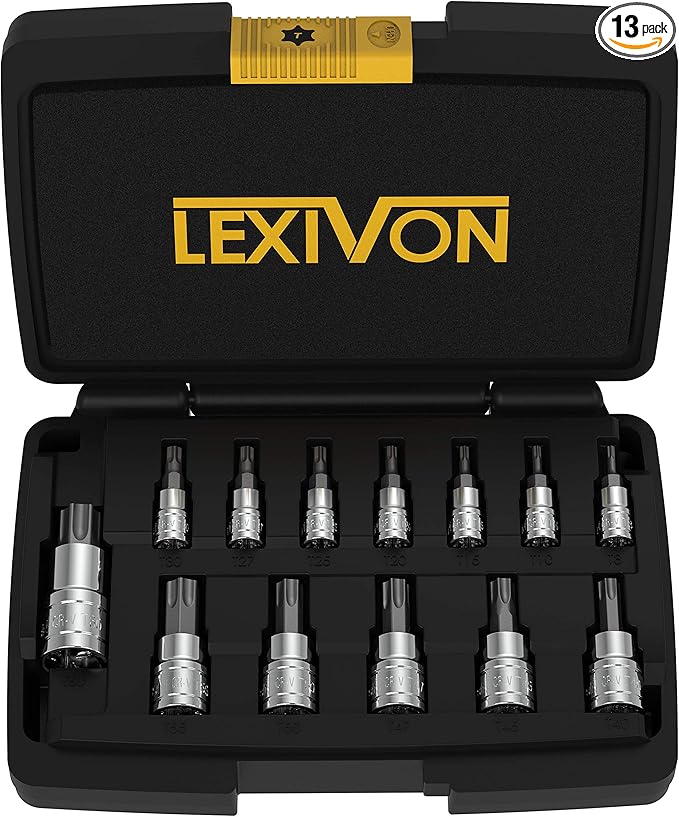 LEXIVON Torx Bit Socket Set, Premium S2 Alloy Steel | 13-Piece Star T8 - T60 Set | Enhanced Storage Case (LX-143)