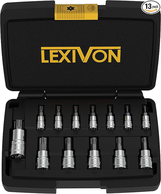 LEXIVON Torx Bit Socket Set, Premium S2 Alloy Steel | 13-Piece Star T8 - T60 Set | Enhanced Storage Case (LX-143)