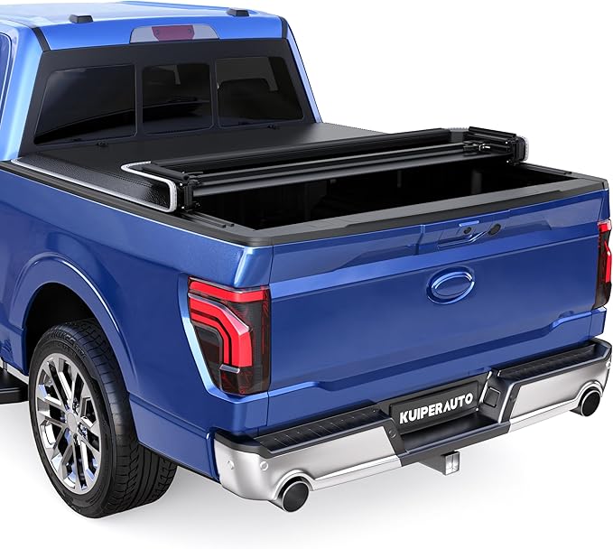 Quad 4-Flip 5.5FT Soft Flip Truck Bed Tonneau Cover On Top Compatible with 2015-2025 Ford F150 F-150 Bed Fourth Flip Styleside Truck Bed Cover w/Reflective Strip