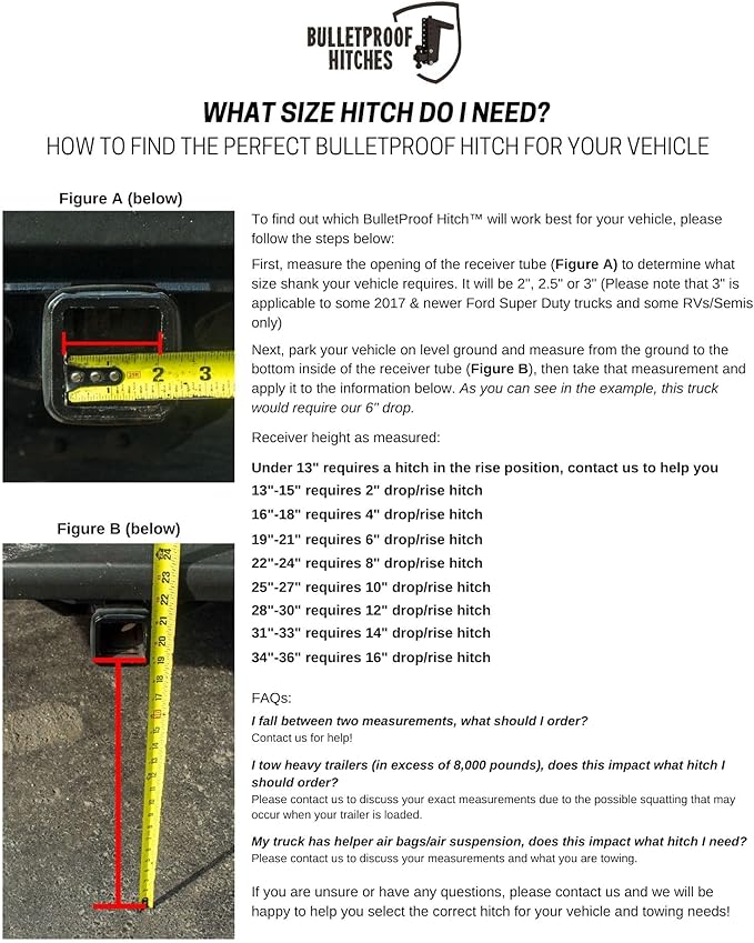 BulletProof Hitches - 2.5" Adjustable Extreme Duty Trailer Hitch (36,000 lb. Rating) - 8" Drop/Rise with 2" and 2 5/16" Dual Ball - Powder Coat, Solid Steel, Corrosion-Resistant