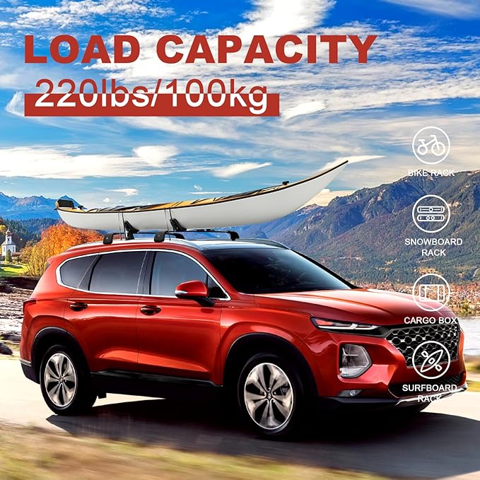 KINGGERI 260lbs Roof Rack Cross Bars Fit for 2019-2023 Hyundai Santa Fe & Santa Fe Hybrid, Lockable Heavy Duty Full Metal Aluminum Roof Rack Cross Bars Cargo Hauler Bag Luggage Kayak Car Accessories