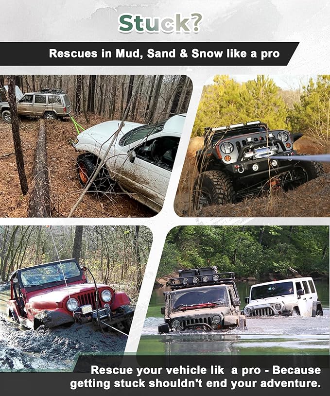 NIXFACE Off Road Recovery Kit | 3in x 8ft Night Glow Tree Saver | 10-Ton Snatch Block | Soft Shackles | Portable Storage Bag | Essential Tool Equipment for Recover Stuck Vehicle Winch Accessory