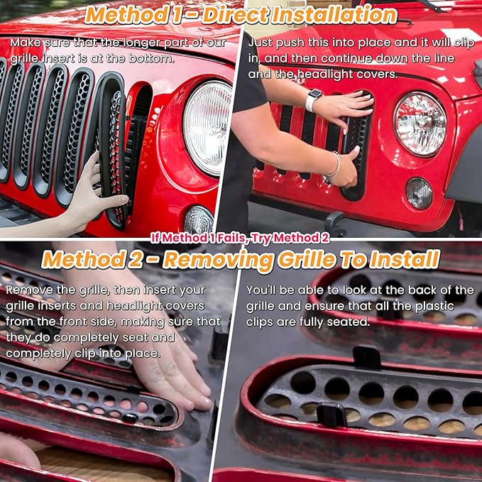 Front Grille Mesh Inserts & Headlight Cover for Jeep Wrangler JK JKU Sport Freedom Rubicon Sahara Unlimited 2007-2018 Exterior Accessories Clip-in Grille Guard Headlight Bezels Trim (Matte White)