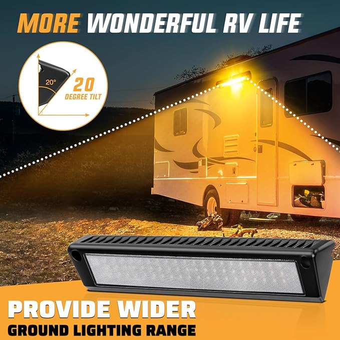 Nilight RV Exterior Lights 13 Inch Porch Light 1PC Amber Beam 12V 24V LED Scene Cargo Lighting Black Aluminum Housing for RVs Trailers Travel Campers 5th Wheels Motorhome SUV Truck