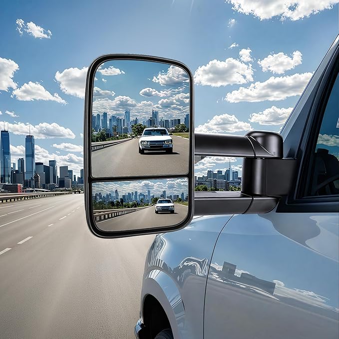 DWVO Power Heated Towing Mirrors for 2003–2007 Chevy Silverado, GMC Sierra Classic Models, Escalade, Tahoe, Suburban, Avalanche, Yukon XL, Denali with Telescoping Fold, LED Turn Signal, Black