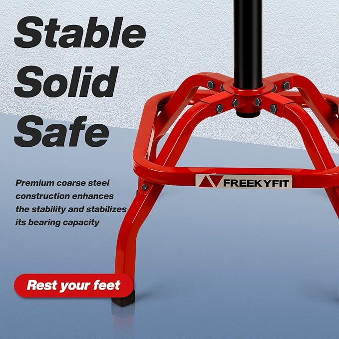 Shop Stool with Backrest, Mechanic Garage Stool for Workshop, Adjustable Shop Stools Chair, Padded Workbench Stools for Men Women, 300 LBS Capacity, 360° Swivel PVC Seat, Heavy Duty, Red