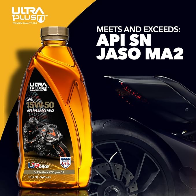 ULTRA 1PLUS 4T 15W-50 Full Synthetic Motorcycle Oil API SN JASO MA2-15W50 motor oil, 6 Quarts