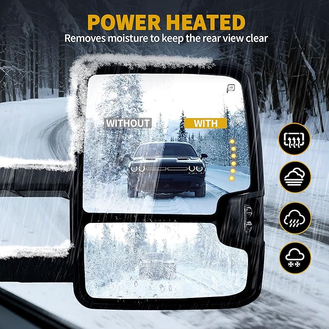 DWVO Power Heated Towing Mirrors for 2007-2014 Chevy Silverado GMC Sierra | Foldable LED Signal Lights with Manual Telescoping | Compatible with 2500HD 3500HD Heavy Duty Trucks Tahoe Suburban Denali